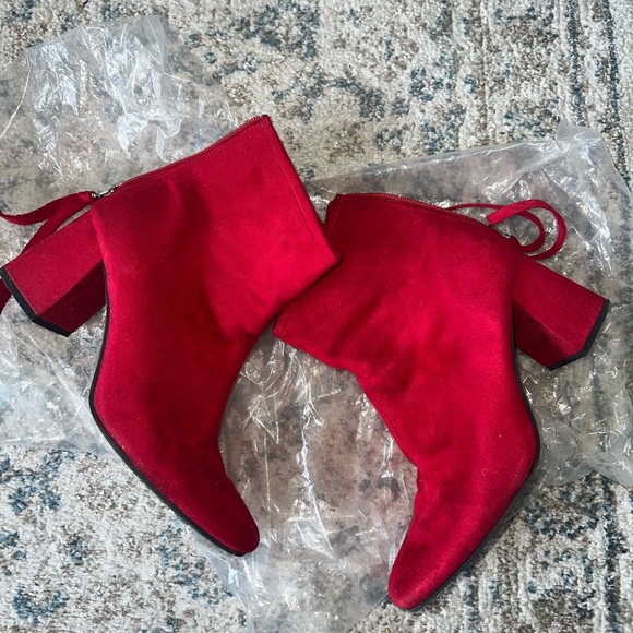 Faux Suede Bootie In Red - Picture 7 of 7